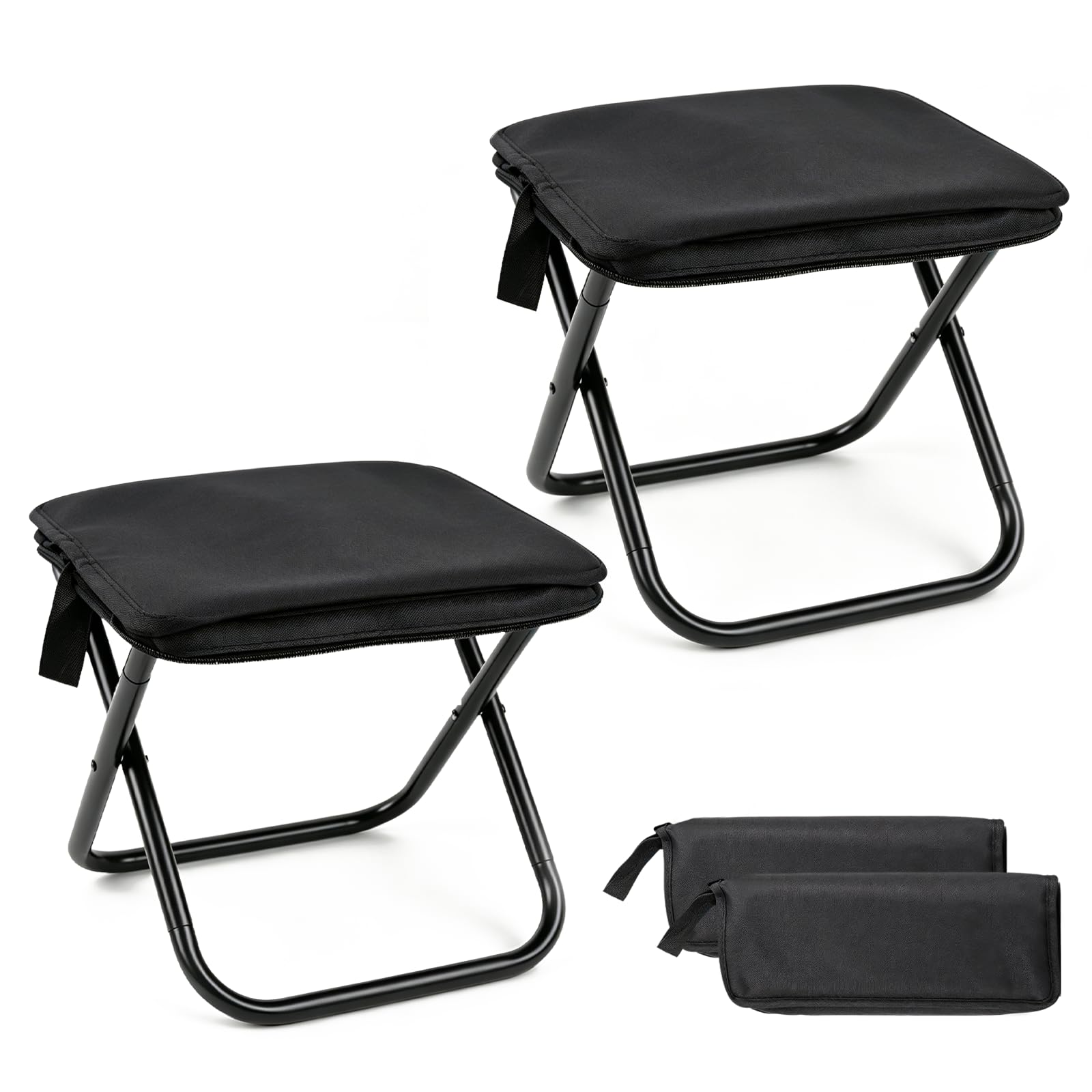 Campinghocker Klappbar 2er-Set Schwarz, Falthocker 26 cm mit Tragegriff, Leicht und Platzsparend Reisehocker, für Camping, Outdoor, Picknick, Angeln, Wandern, Garten und Balkon