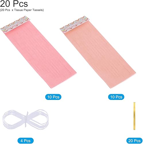 Miniatura 3 de MECCANIXITY 20 guirnaldas de borlas de color rosa claro y rosa melocotón con cuerda de papel de seda y borlas, kits de bricolaje para aniversario,