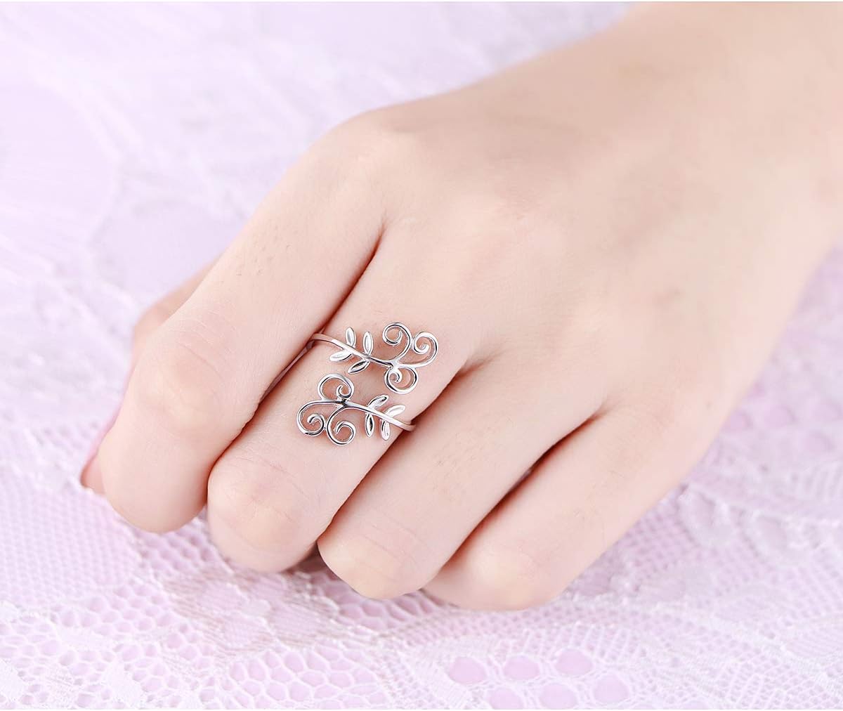 DAOCHONG S925 Sterling Silver Adjustable Wrap Open Ring for Women