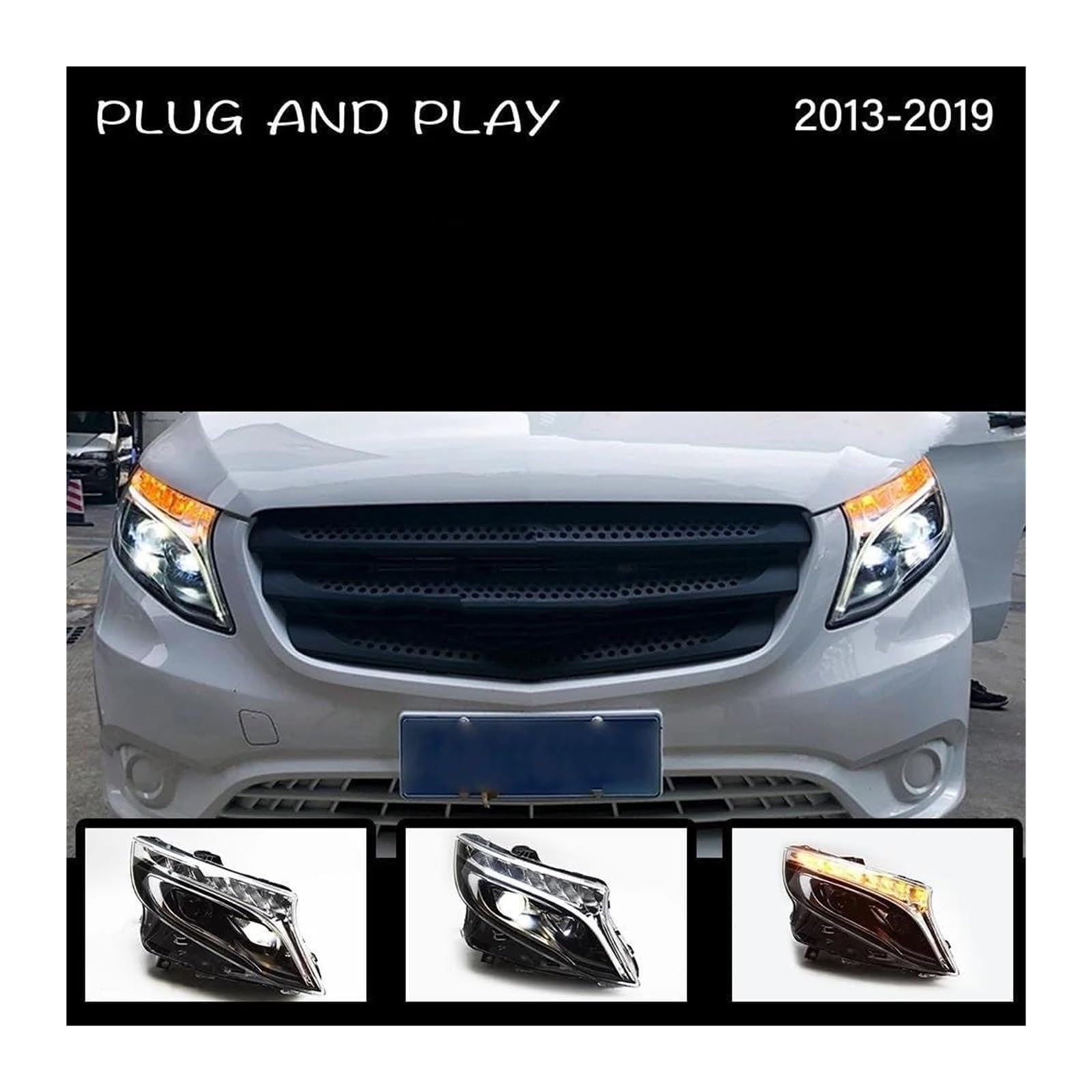 Dynamiczny kierunkowskaz do Benz Vito (2013-2019) W447 ze światłami do jazdy dziennej (DRL) i 5 obiektywami ksenonowymi przednim blokiem optycznym