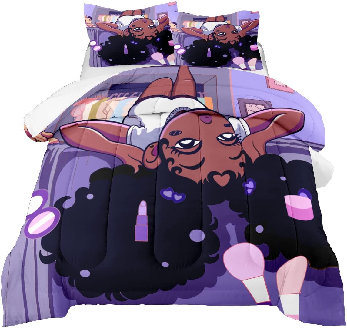 African Black Girl Twin Bedding Set, Twin Bed Bedding for Kids Black Girl Comforter Set, 1 Comforter + 1 Pillowcase