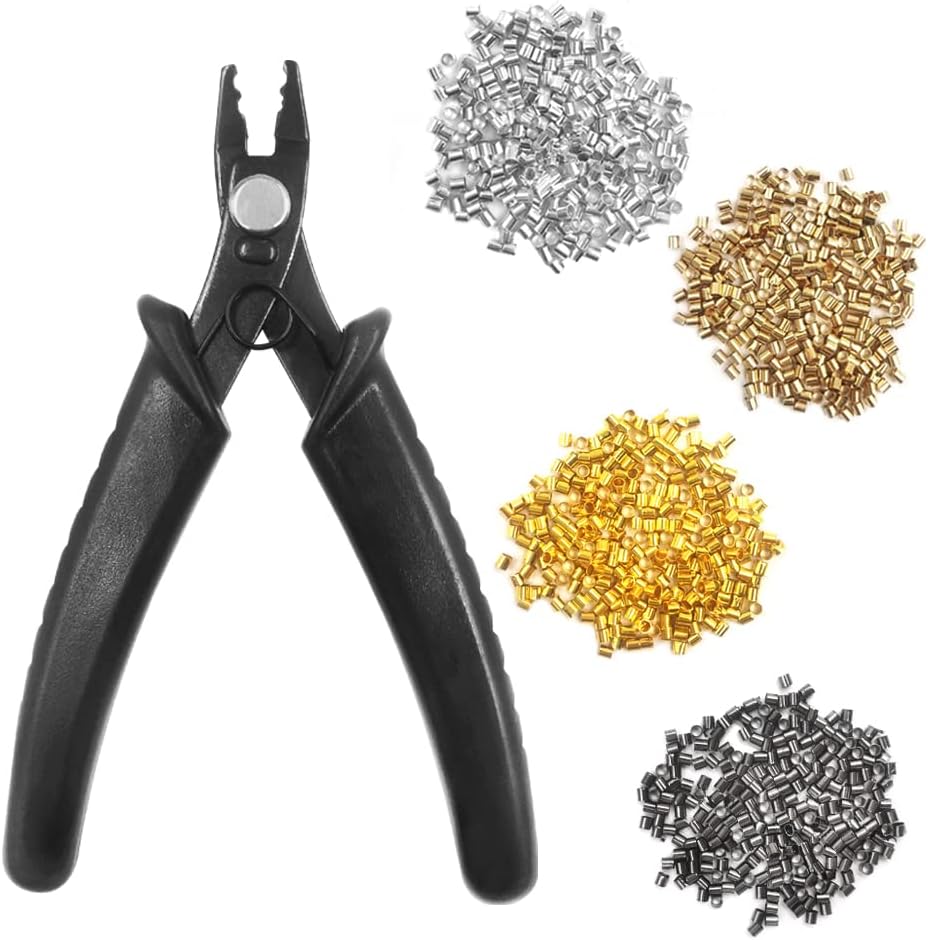 lyfLux Bead Crimping Pliers and Tube Crimp Beads, 1000 Pieces Jewelry Crimp Beads with Jewelry Bead Crimping Pliers for Jewelry Beading Making Supplies