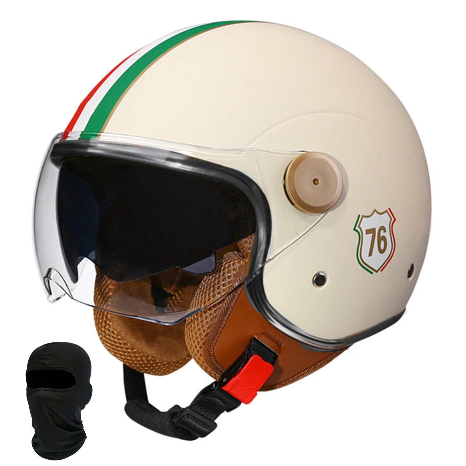 Beyswage 3/4 Open Face Motorcycle Helmet - Vintage Style with Double Goggles, Earmuffs, ECE Certified - Compatible with Motorcycle, Scooter, Cruiser, ATV, UTV - Black