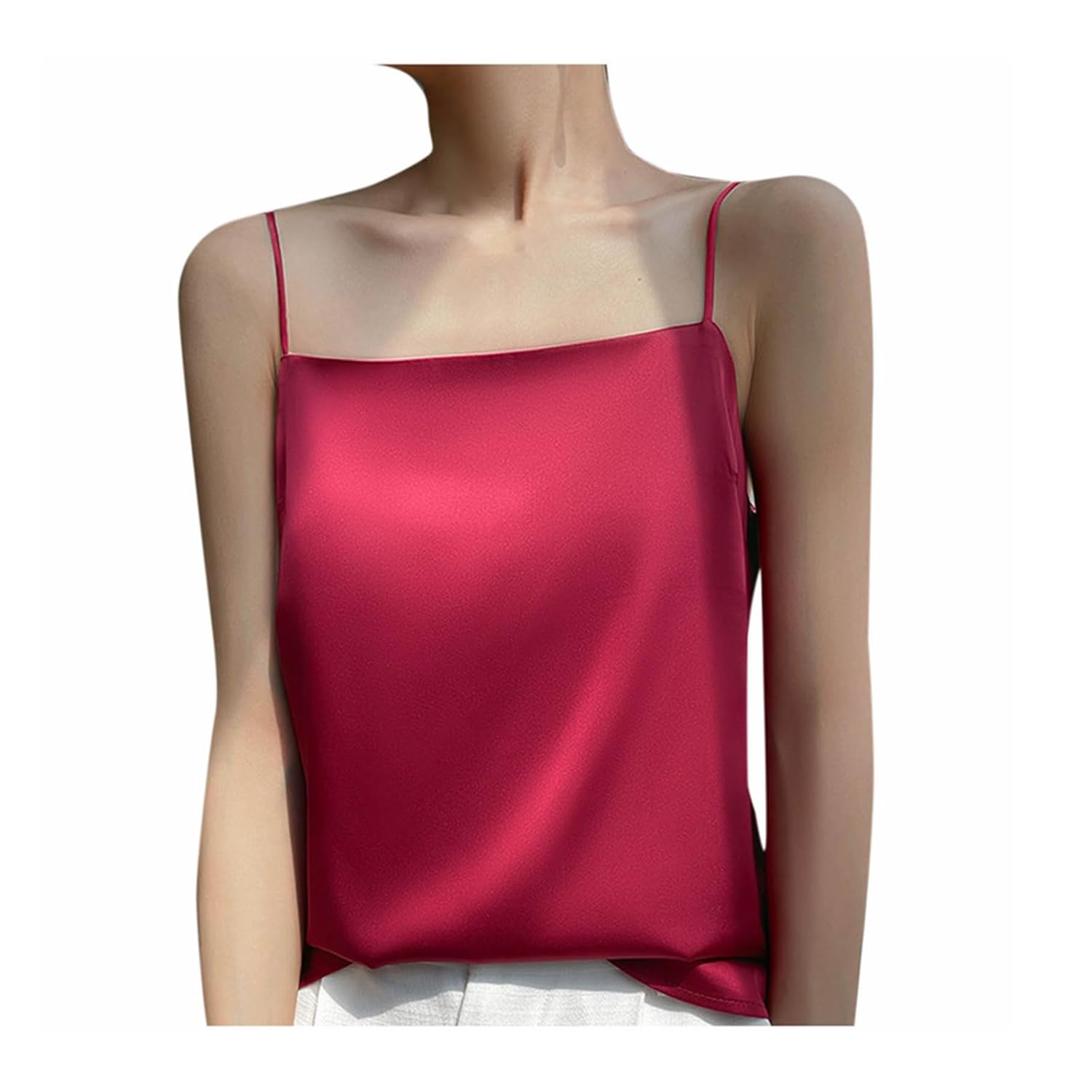 Women Satin Spaghetti Strap Tank Tops Square Neck Sleeveless Cami Shirts Club Party Camisole Summer Basic Undershirt