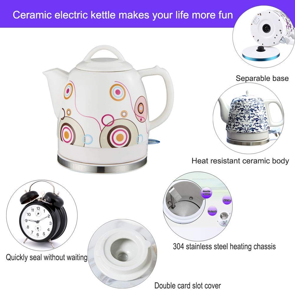 Czajnik elektryczny, ceramiczny czajnik do herbaty, dzbanek do herbaty retro 1,2 l, wyjmowana podstawa 1000 W, automatyczne wyłączanie, suszenie na Ebervir/C/B/C