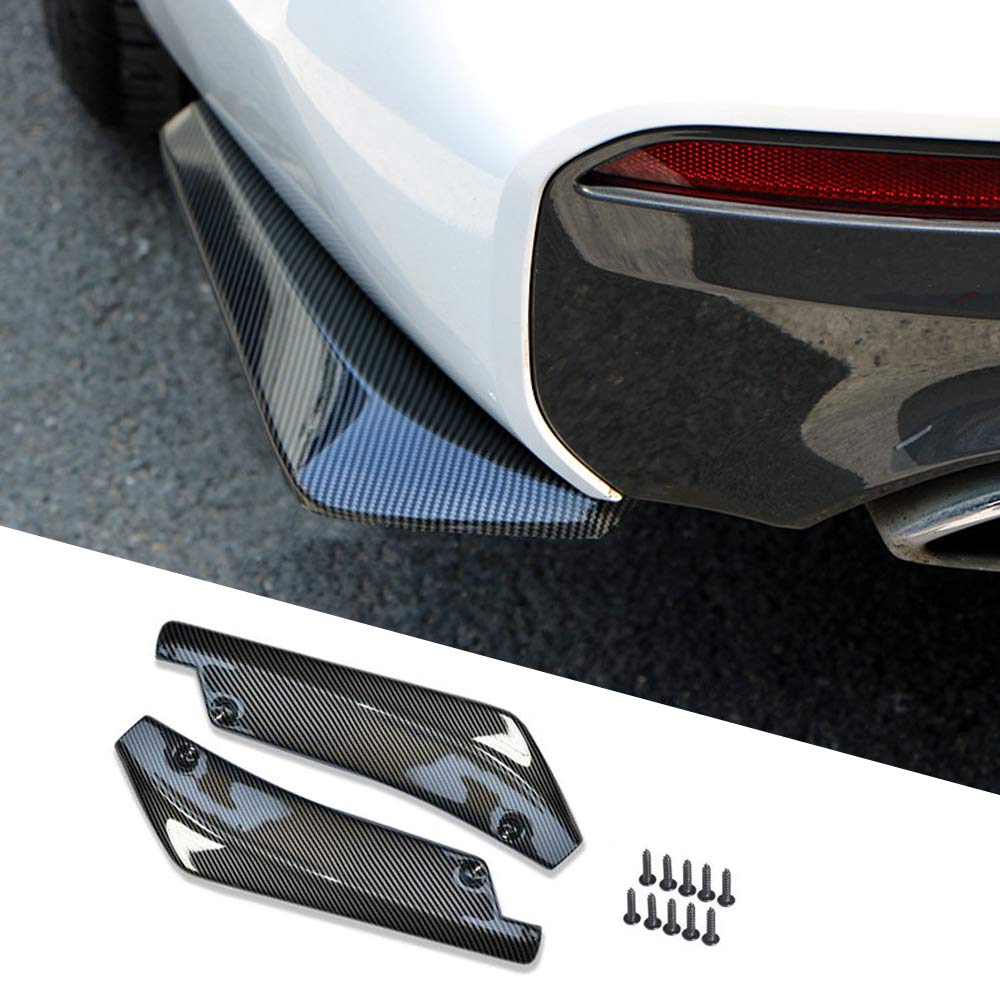 Car Bumper Spoiler Carbon Fiber, Rear Bumper Lip Anti-crash Diffuser Splitter Canard Protector, Wrap Angle Protector with 10 Bolts Universal