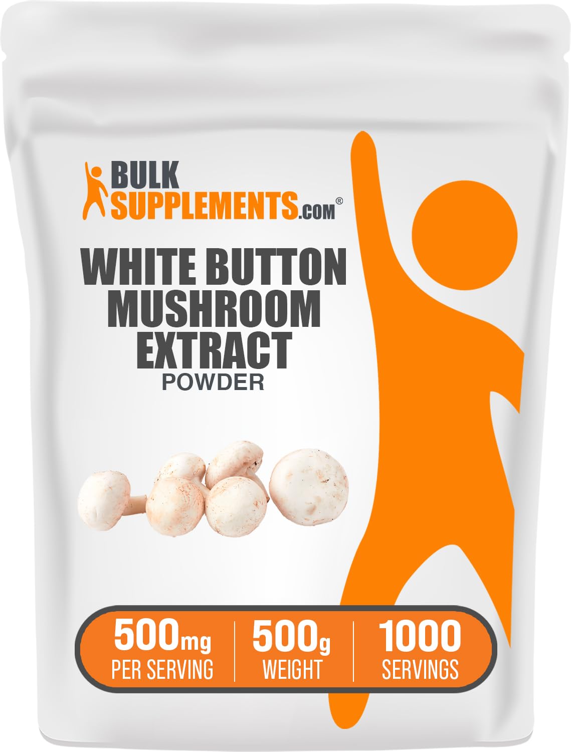 BulkSupplements.com White Button Mushroom Extract Powder - Mushroom Supplement, Agaricus Mushroom Powder - Gluten Free, 500mg per Serving, 500g (1.1 lbs) (Pack of 1) 17.6 Ounce (Pack of 1)
