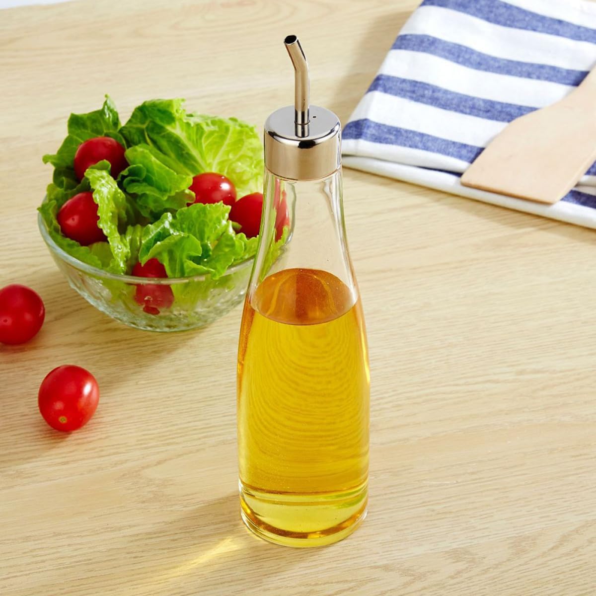 Ipetboom 301ml Stainless Steel and Acrylic Oil Bottle for Kitchen, Vinegar and Seasoning Dispenser, Oil Sprayer for Cooking and Dining Use