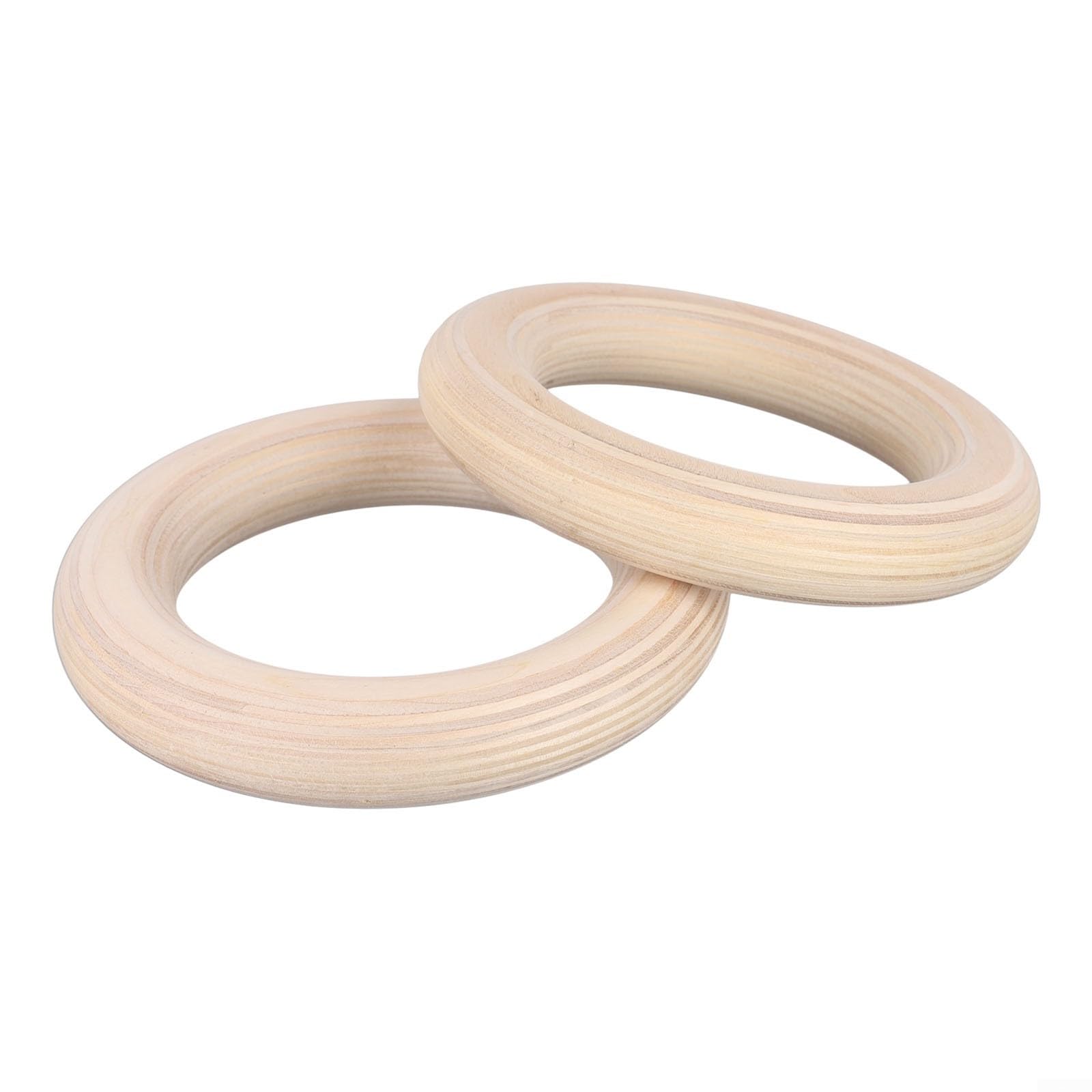 Juego de 2 anillos de gimnasia de madera maciza de abedul antideslizantes absorbentes del sudor 28 mm 15 cm