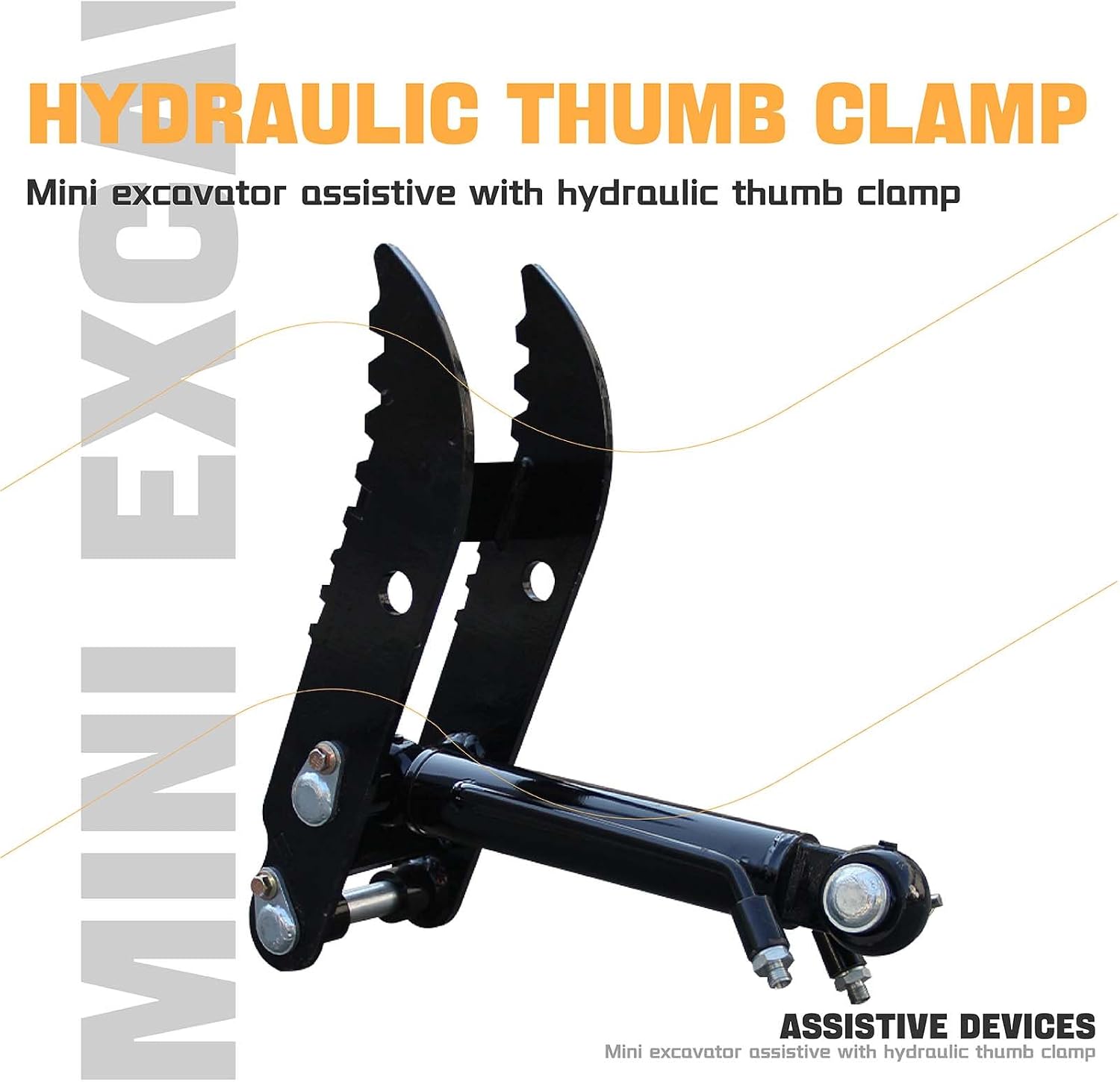 Mini Excavators Hydraulic Thumb Clamp Cylinder attachments for to 0.8-1.5 Tons - Small Digger parts Backhoe Thumb Clip w/Hydraulic Hose Fittings