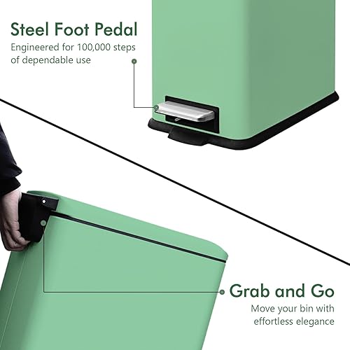 Miniatura 37 de Bote de basura plateado de 10L/2.6 galones con tapa, cuenta con un cubo interior extraíble, una tapa de cierre suave y un pedal de acero inoxidable