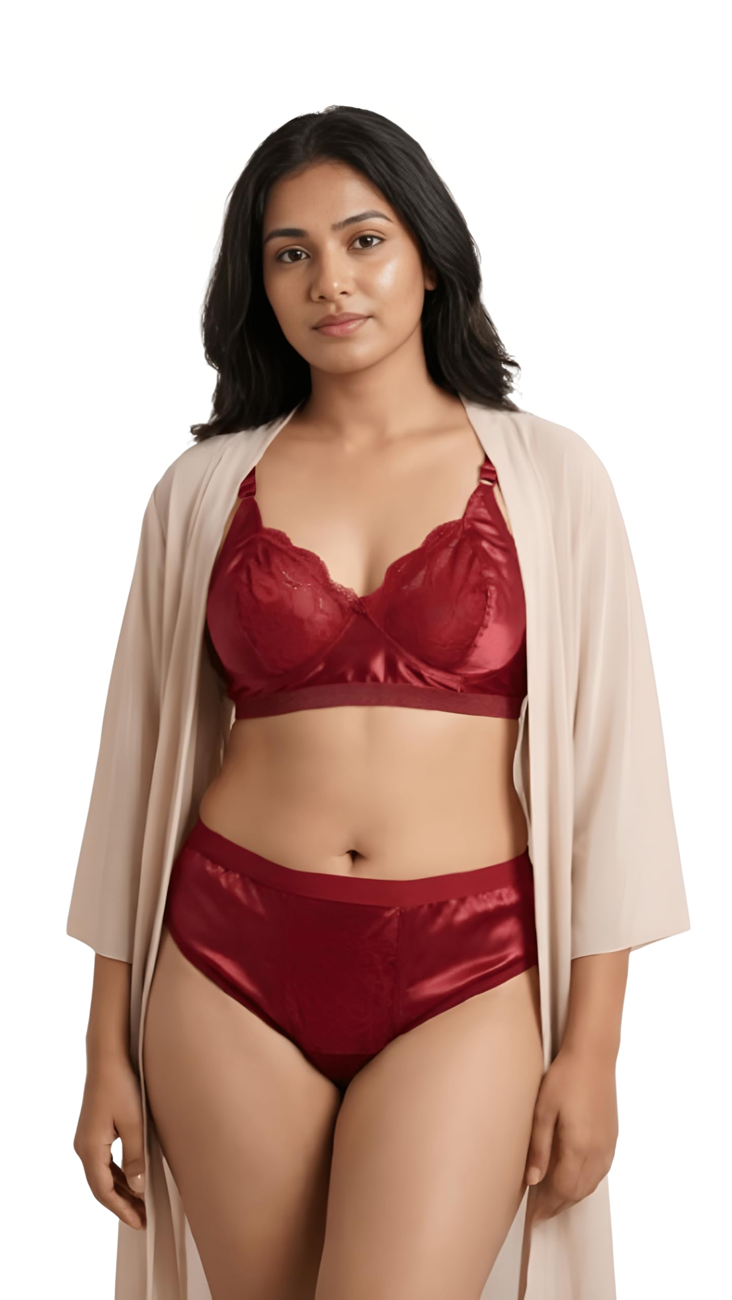 chulbuli fashion Women's Satin Lace Bra Panty Set | Non-Padded Full Coverage Bra with High Waist Panty | Everyday Summer Innerwear Set for Women-picture-34