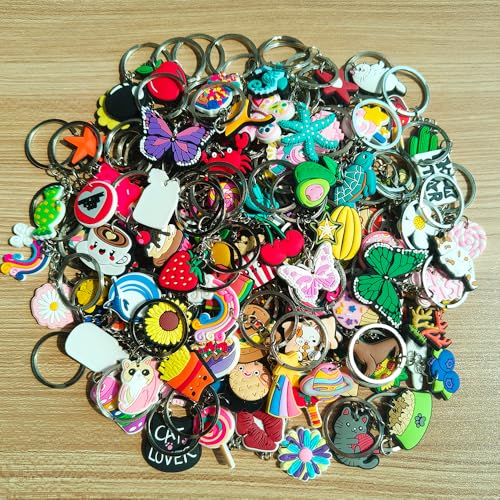 TANGQX 10/20/30/50/100PCS Random Cute Cartoon Keychains Bulk - Assorted PVC Rubber Key for Party Favors Birthday Gifts Backpack Charms Goodie Bag Fillers (10)