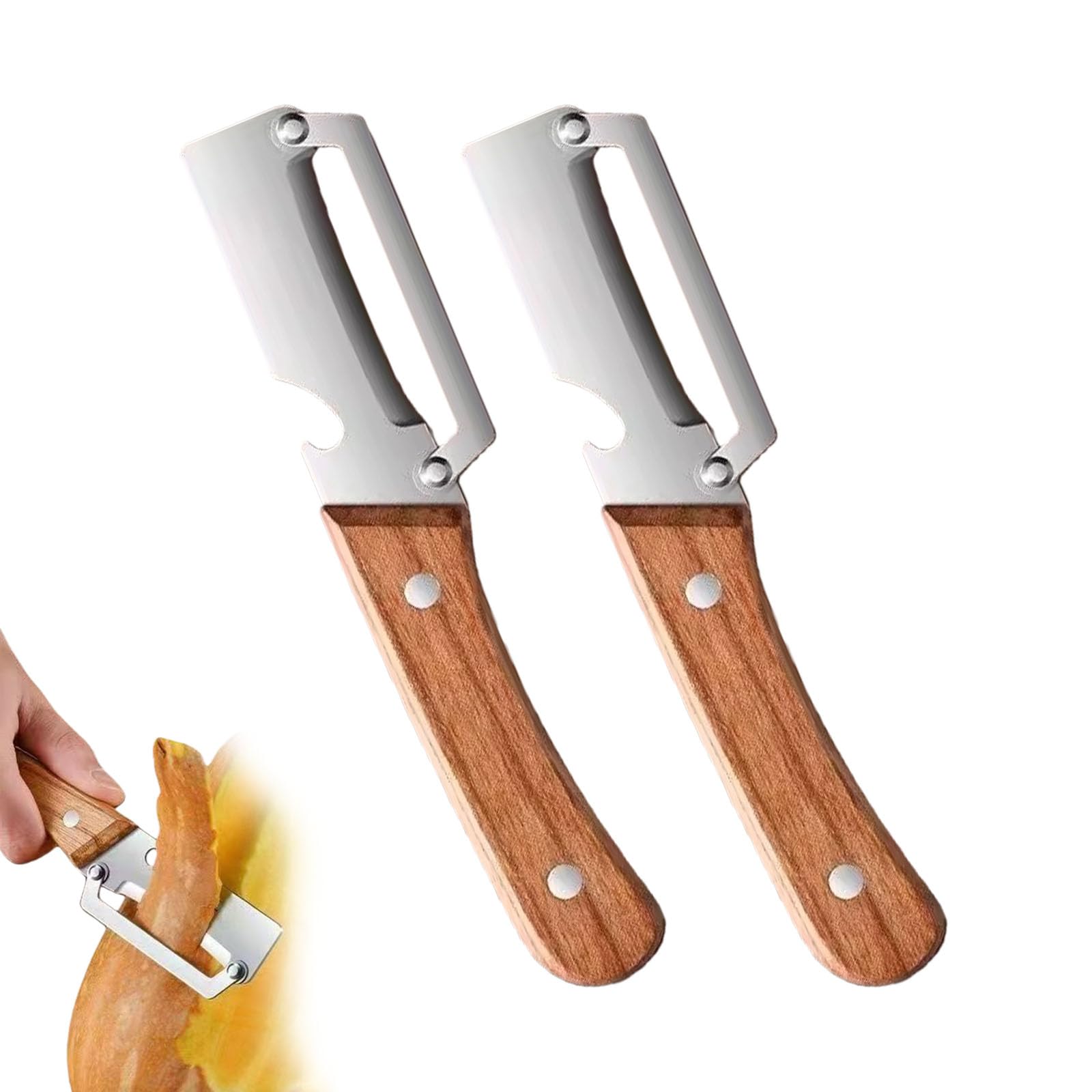Zero Snag Wooden Peeler, 2-in-1 Multifunctional Stainless Steel Peeler, Potato Fruit Pumpkins Kitchen Peelers with Bottle Opener (2 PCS)