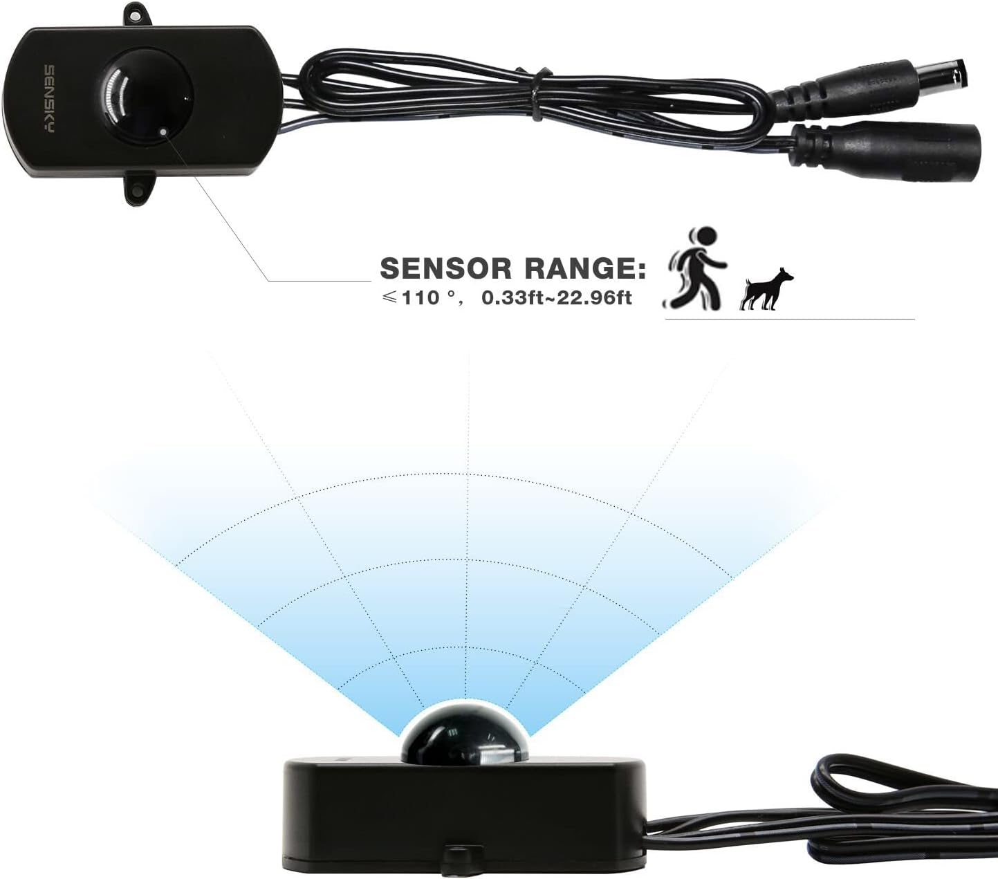 2 Pack Sensky BS010H DC 12V to 30V 3A Mini Pir Motion Sensor Switch,Occupancy Sensor Switch for Gun Safe, Kitchen Cabinet, Pantry, Closet led Lighting (Black-Without Light Sensor)