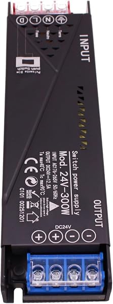 Alimentatore Trasformatore 24V 300W, Dimmerabile con Pulsante NO (10-100%), Memoria e Spegnimento Soft, 2 Uscita Per Striscia Led, Push Dimmer Integrato, Funzione Deviatore e Invertitore, 182×50×25mm - 3