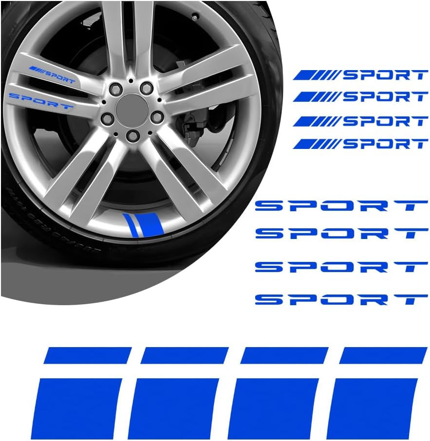 12 Pieces Sports Car Stickers, Reflective Vinyl Stickers for Car Decoration for Car Rim, Universal Multi-Coloured Stickers for Car Accessories (Blue)