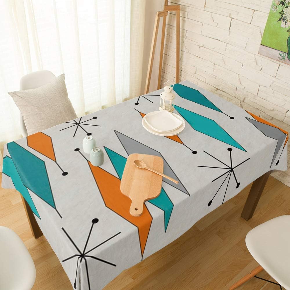 LEO BON Rectangle Burlap Tablecloths Mid-Century Modern Diamond Pattern Wrinkle Free Dust-Proof Table Cover Decoration for Kitchen Dinning Party, 60x120 inch