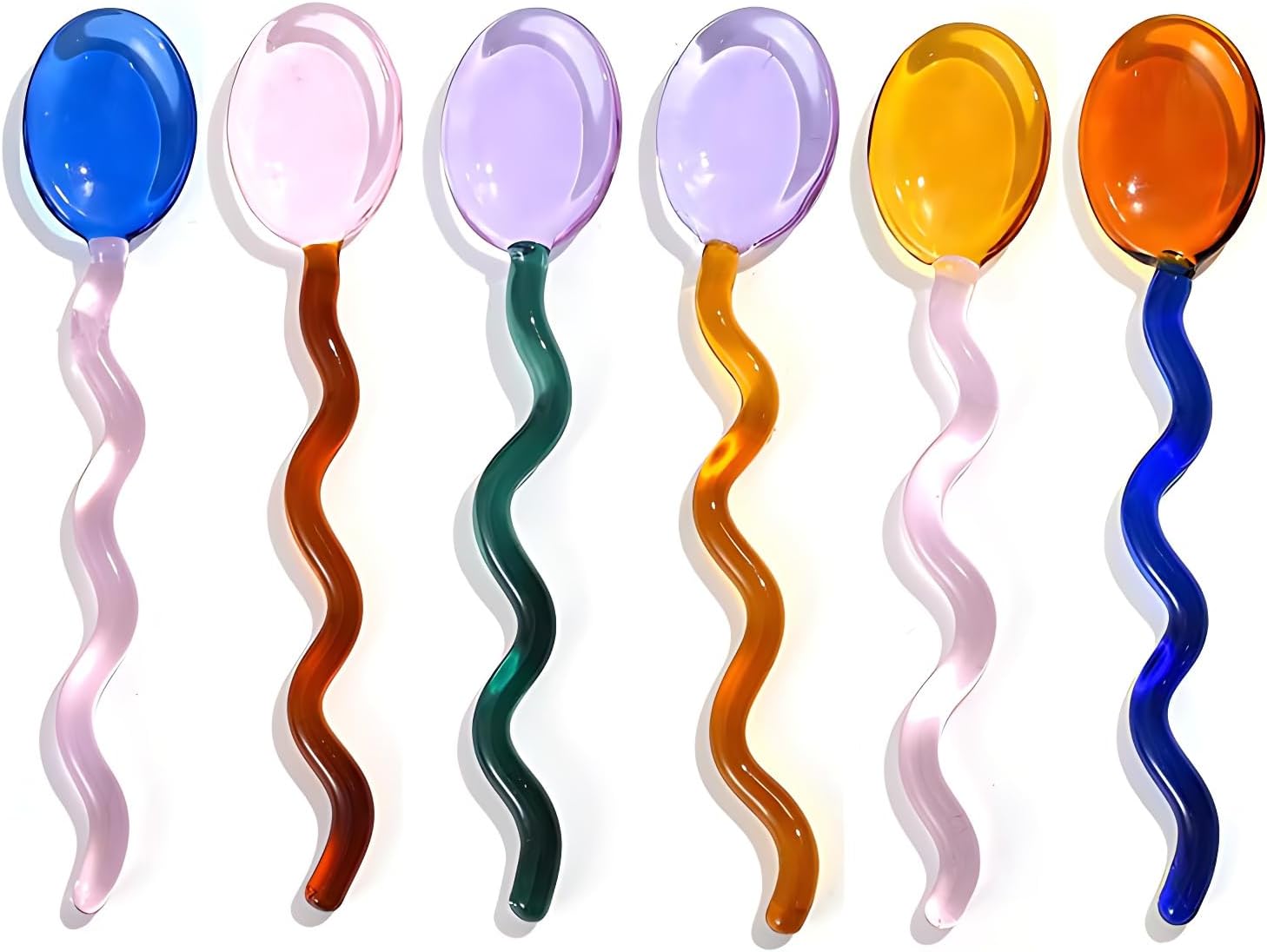 Glass Spoons Heat Resistant Clear Coffee Spoon 5.5 Inches Stirring Rod Mixing Spoon Bar Swizzle Stick for Salt Sugar Tea Cocktail Milkshake Appetizers Desserts (6 Color)