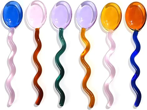 Glass Spoons Heat Resistant Clear Coffee Spoon 5.5 Inches Stirring Rod Mixing Spoon Bar Swizzle Stick for Salt Sugar Tea Cocktail Milkshake Appetizers Desserts 6 Color