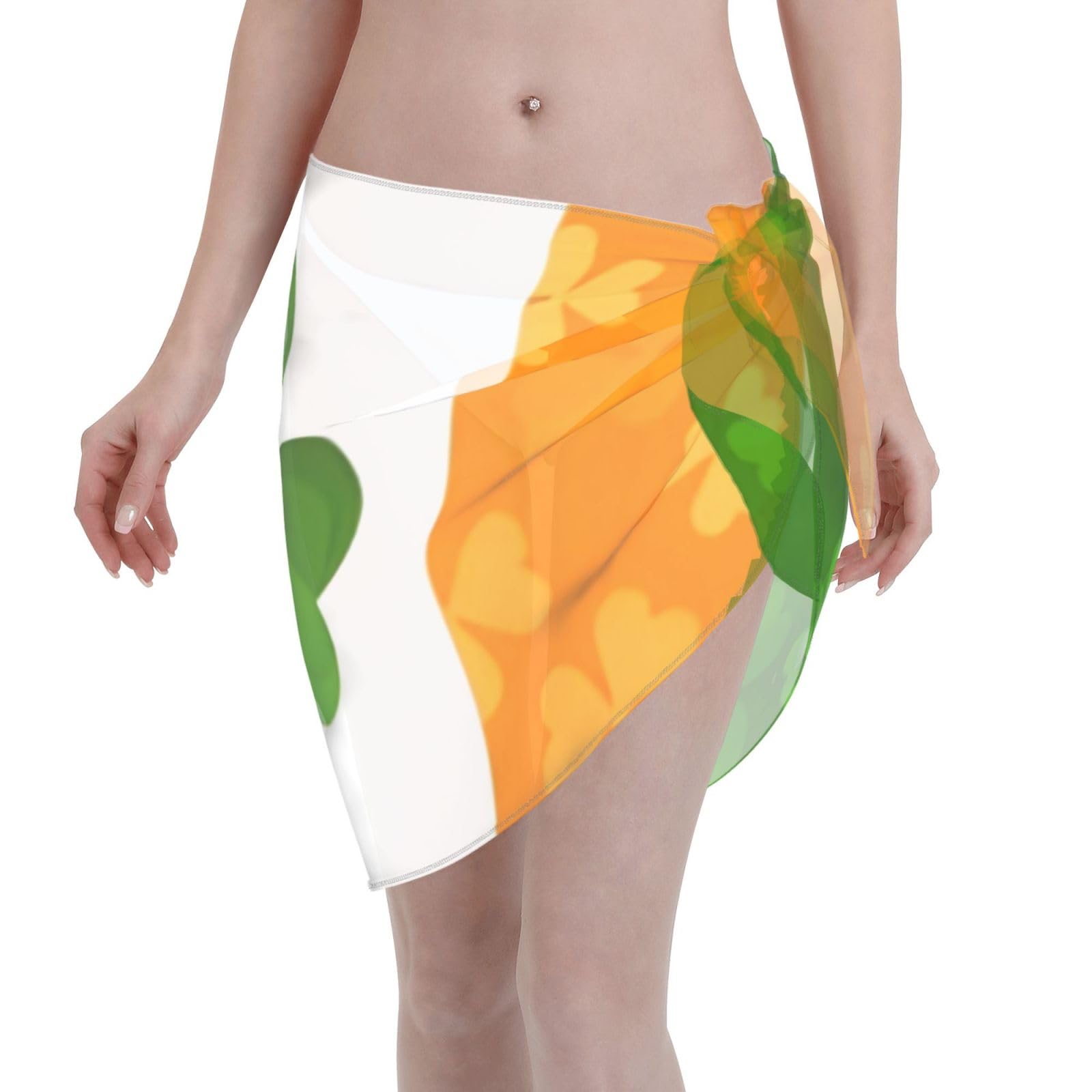 Irish Flag Women's Short Sarongs Chiffon Cover Ups Sheer Bikini Wraps for Swimwear Black