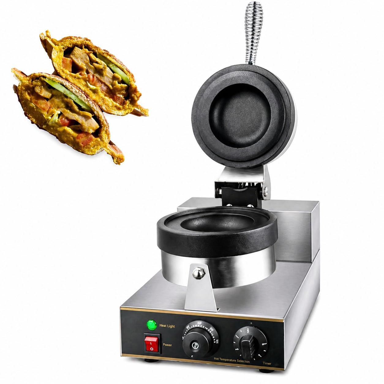 Piastra Elettrica per Waffle, Macchina per Hamburger Ufo da 1300 W, Macchina per Panini Antiaderente Commerciale, Temperatura Regolabile da 50 a 300 ℃, Acciaio Inossidabile per Uso Domestico