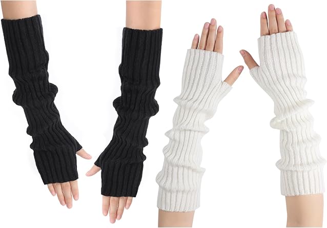 Clothirily Arm Warmers, Womens Winter Long Fingerless Gloves Knit Mitten Gloves Arm Sleeves for Women with Thumb Hole