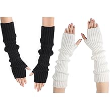 Arm Warmers, Women's Winter Long Fingerless Gloves Knit Mitten Gloves Arm Sleeves for Women with Thumb Hole