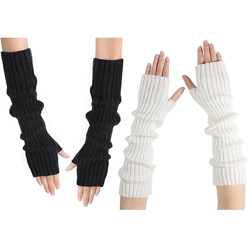 Clothirily Arm Warmers, Women's Winter Long Fingerless Gloves Knit Mitten Gloves Arm Sleeves for Women with Thumb Hole