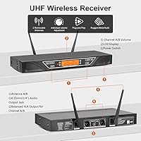 Vista 8 de NG-9 UHF Sistema de micrófono inalámbrico dual con 2 micrófonos dinámicos de mano, antiinterferencias de grado profesional, micrófono de dos manos