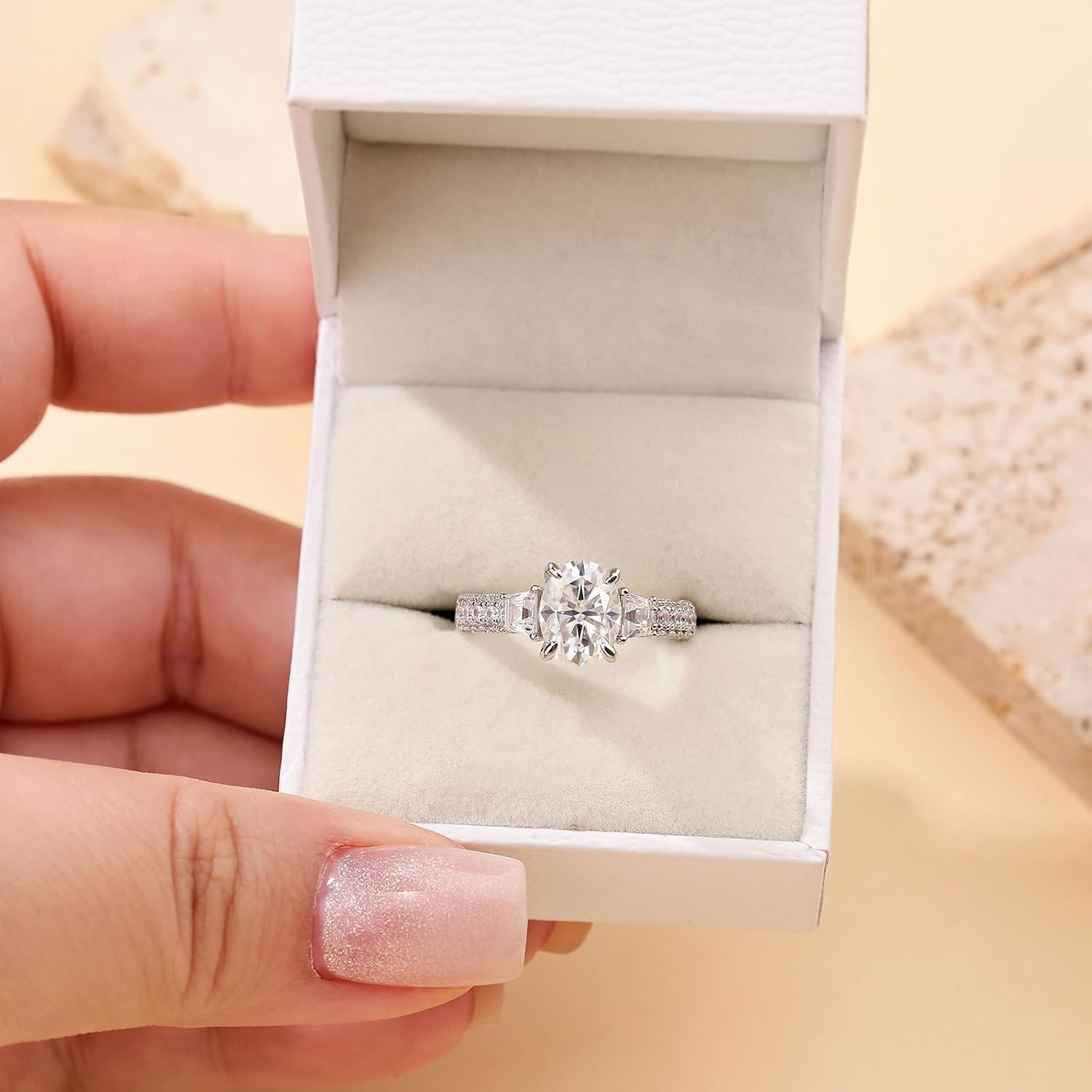 Newshe Jewellery Moissanite Engagement Rings for Women 925 Sterling Silver Oval Cut Wedding Ring for Her Bridal Anniversary Promise Size 5-10 - Image 6