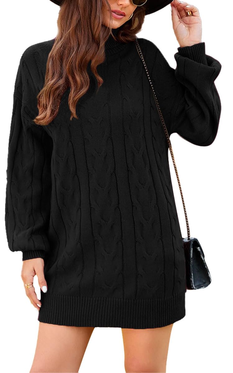 JFAN Vestito Invernale Donna Elegante Collo Alto Abito Lavorato a Maglia Vestiti Maglioni Girocollo Casual Trapezio Abito