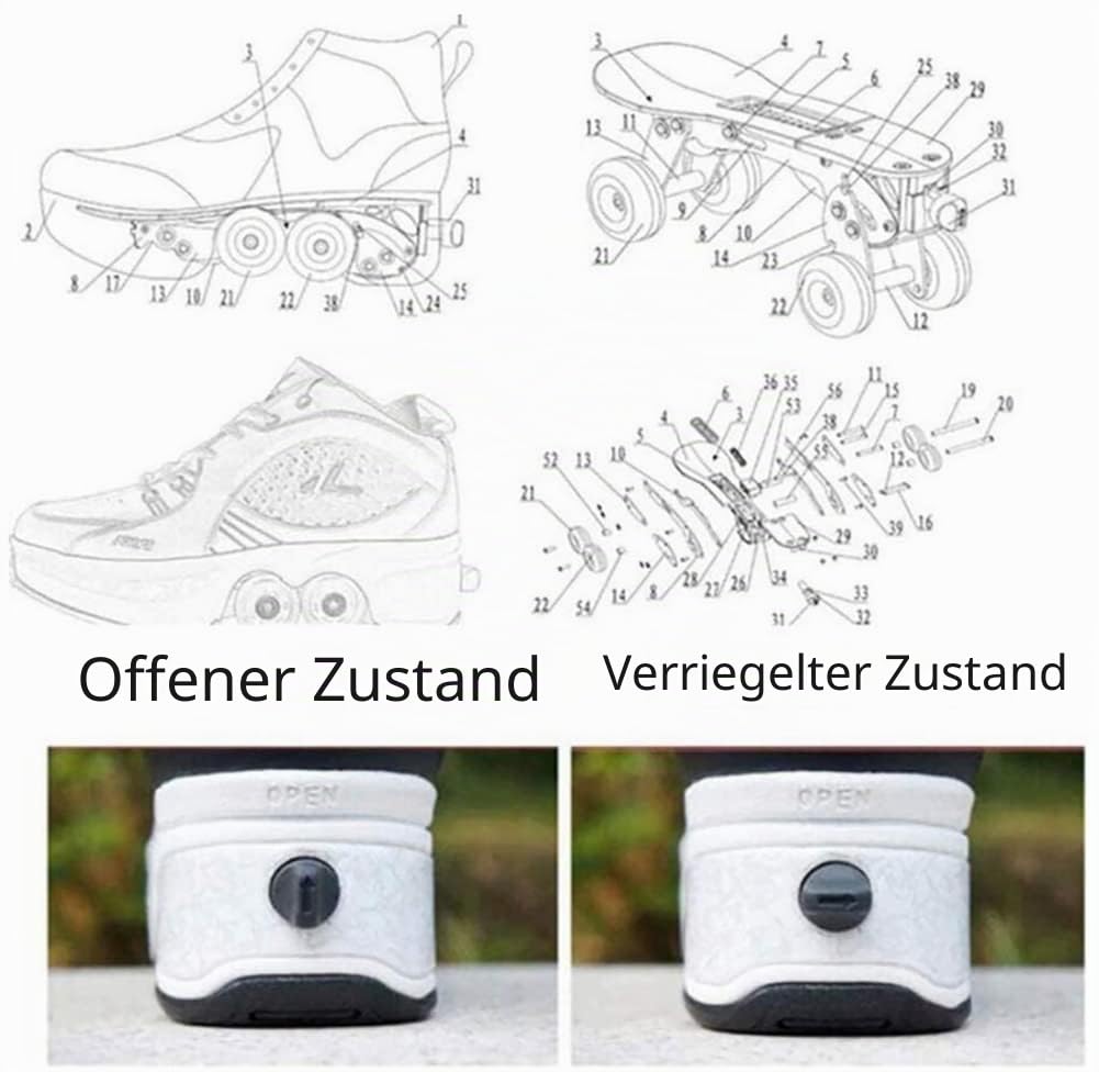 Schuhe mit Rollen LED Leuchtend Skates 4-Rad Verstellbare Rollschuhe Verstecktes Rad für Laufsportschuhe Zum Spielen für Männer Frauen Und Kinde