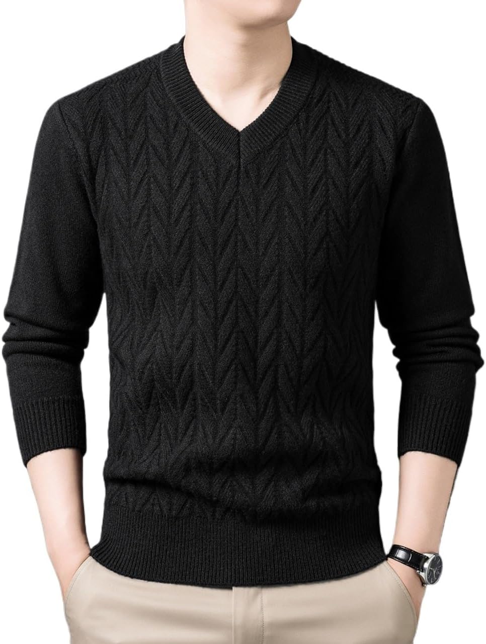 Winter Men's Wool Sweater Casual Warm V-Neck Knitted Base