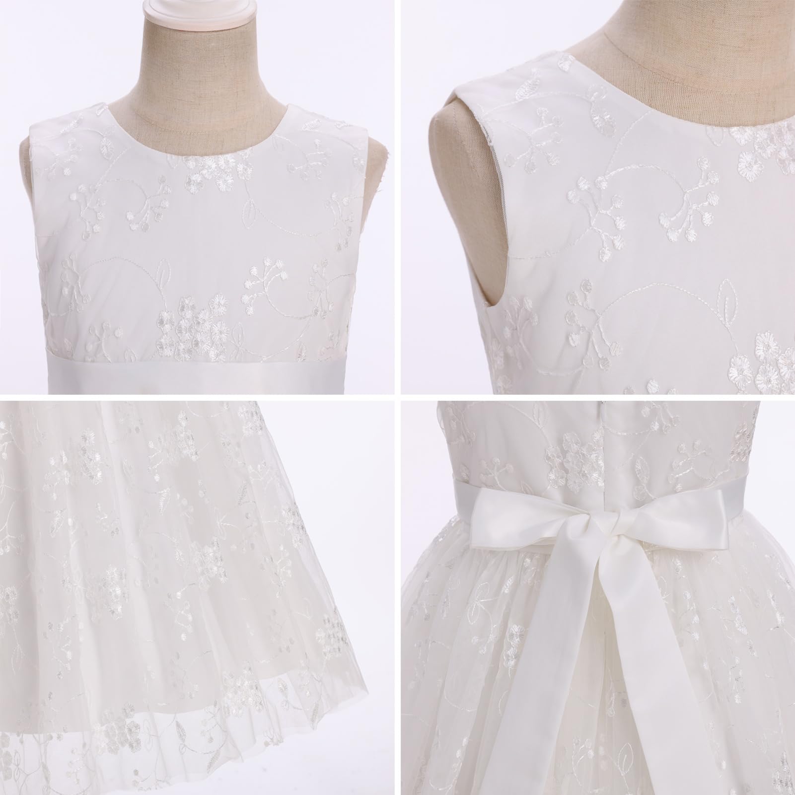 Odizli Prima Comunione Abito Ragazza Senza Maniche Pizzo Floreale Ricamo Matrimonio Lungo Vestito