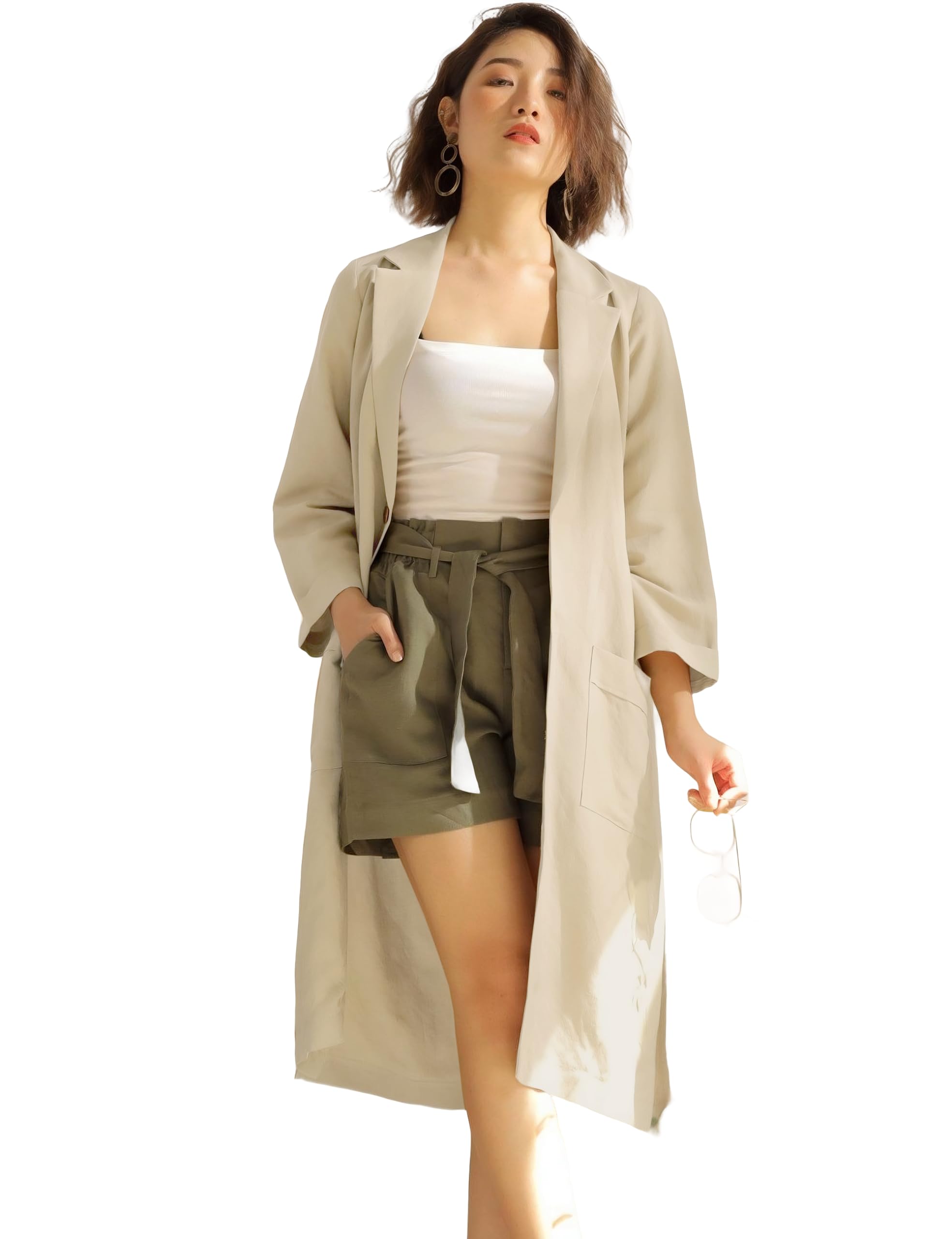 wearVASTCasual Linen Trench Coat Classic Women Long Duster Coat Linen Kimono Jacket