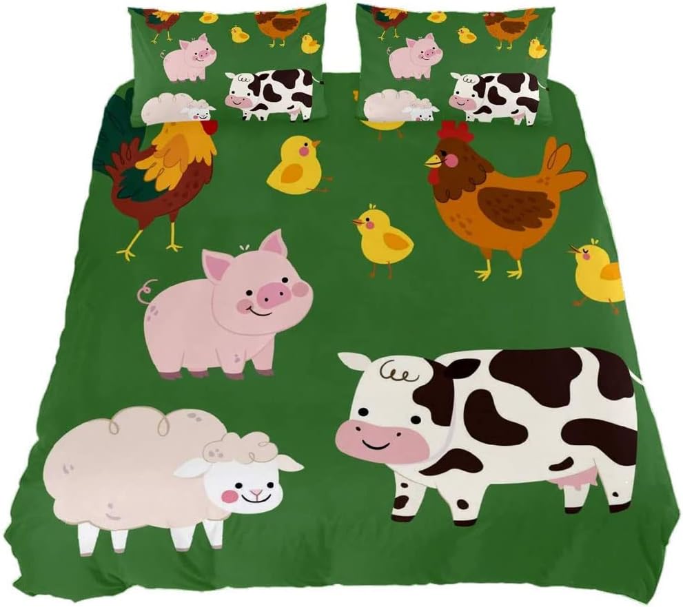 3 Pieces Cartoon Animal Bedding Set, Soft Breathable Lightweight Comfortable Luxurious Microfiber Bedding Set Suitable for All Seasons, Queen King Twin, Full Size(King)