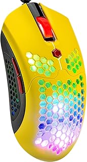 Wired Lightweight Gaming Mouse 65G, 26 RGB Backlit USB Gaming Mice & 7 Buttons Programmable Driver, PAW3325 12000DPI, with Ergonomic Ultralight Honeycomb Shell model O for PC Gamers,Xbox, PS4-Yellow