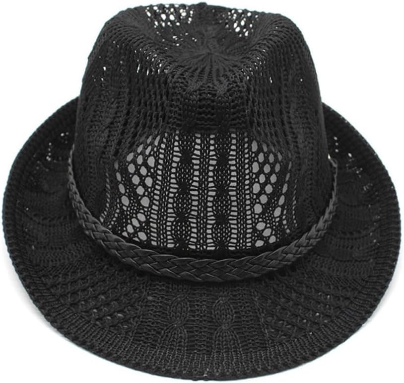 Classic Cotton Mesh Fedora Hat, Black with Braided Band, Summer Style