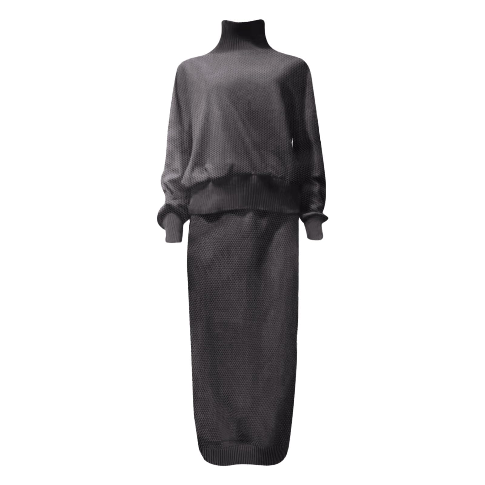 Damen Zweiteiliges Strick-Set mit Rollkragenpullover Maxirock als eleganter Trainingsanzug-Ersatz für langarmige Bequemlichkeit