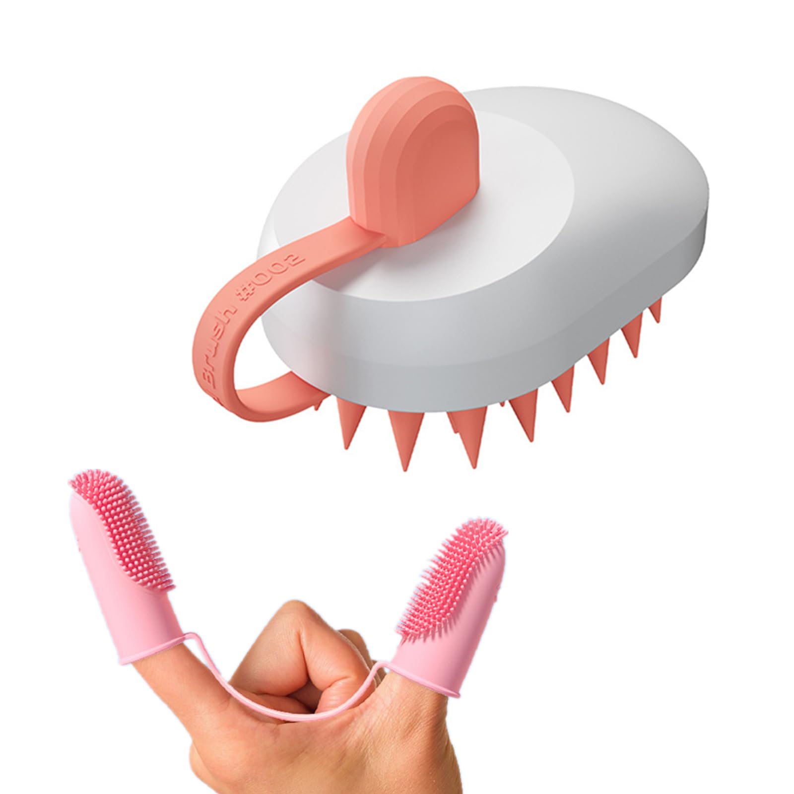 Mouse-Design - Cepillo de baño para perros y cepillo de dientes de doble dedo | TPR suave + ABS | Suave y flexible | Limpia, masajea y elimina el pelo | Ideal para perros y gatos (rosa)