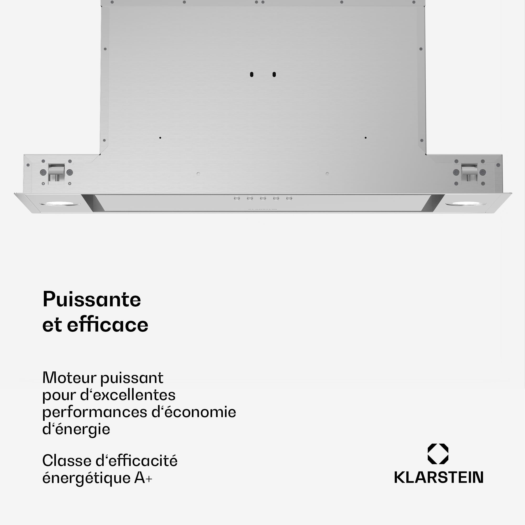 Klarstein TurboMax Hotte Aspirante, 75cm Hotte Cuisine Intégrée, 380 m³/h Débit d'Air, Énergie A+, LED, Filtre à Charbon & Aluminium, 3 Vitesses, Design Discret
