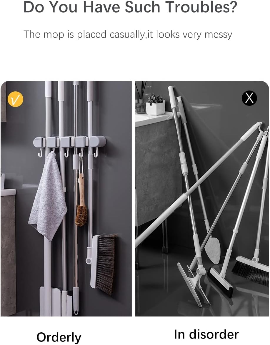 Wall Mounted Mop Storage Shelf Rack Broom Organizer Hooks Holder Self-Adhesive Bathroom Kitchen Garden Garage Storage Tool (Color : A, Size : 70 * 64 * 45mm) (A 70 * 64 * 45mm) image 3