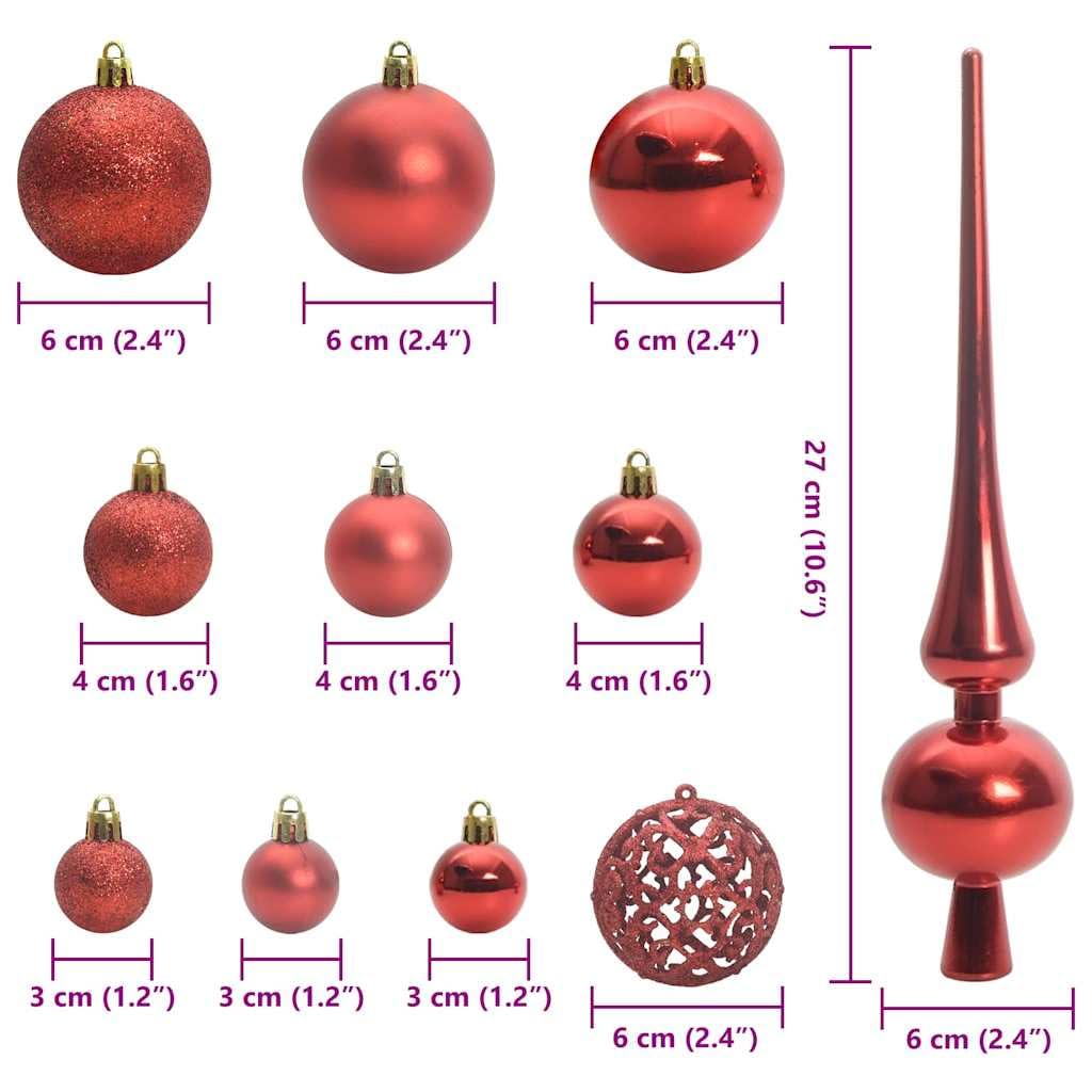 Ensemble de Boules de Noël avec 300 LED 120 pcs Rouge Plastique Décorations Rouge,42018826