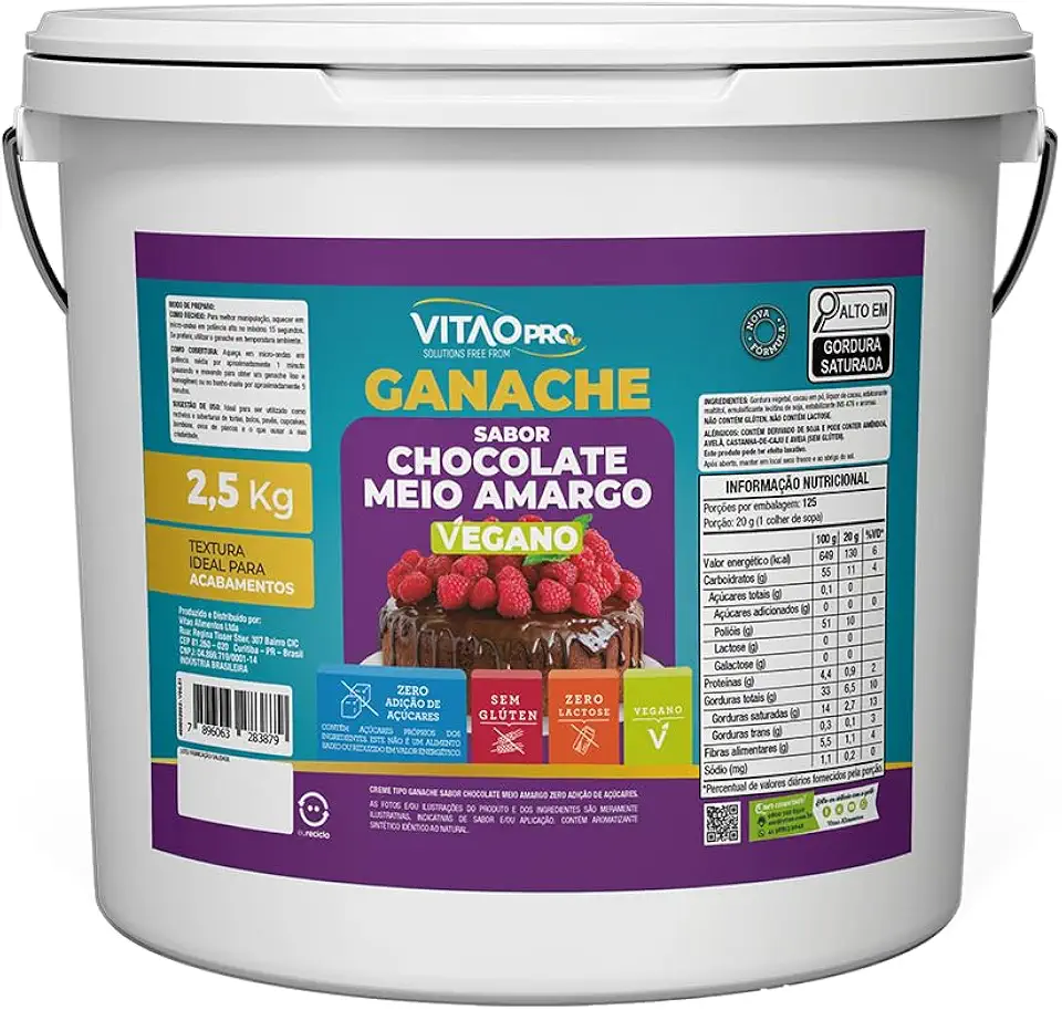 Ganache Chocolate Meio Amargo Zero Açúcar VitaoPRO 2,5Kg
