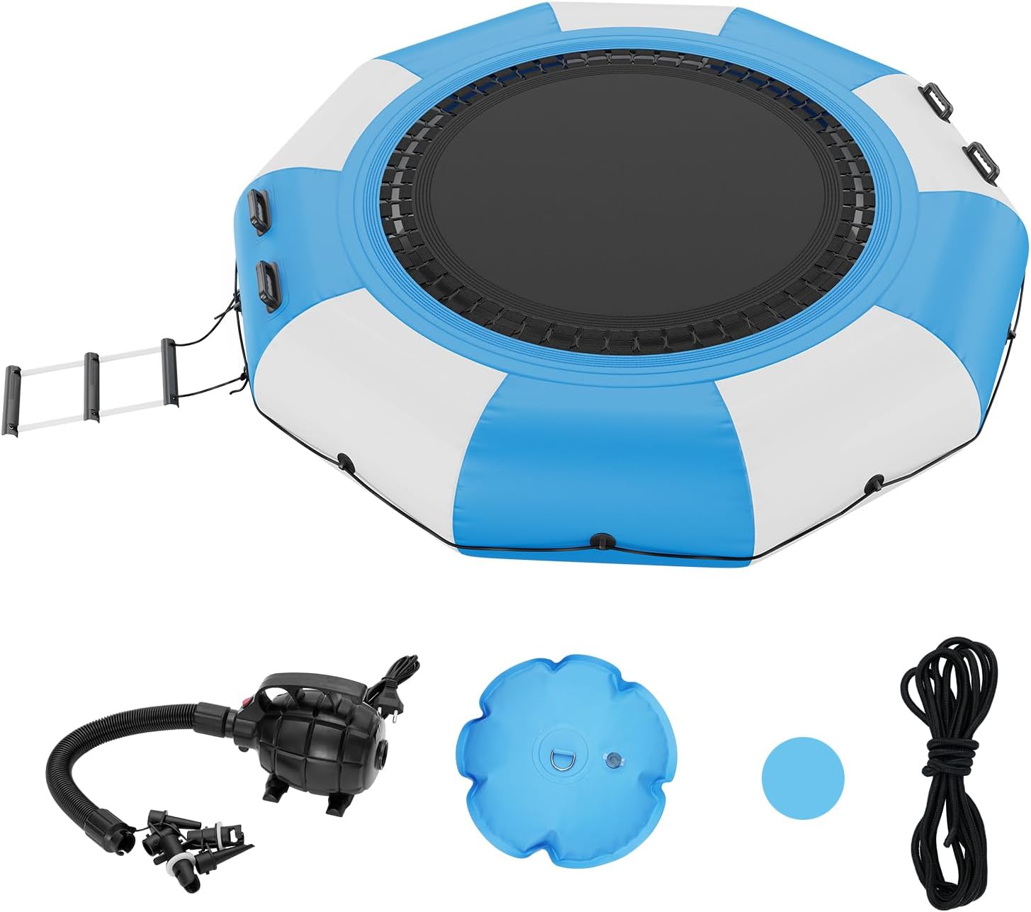 VEVOR Inflatable Water Bouncer, 10ft Recreational Water Trampoline, Portable Bounce Swim Platform with 3-Step Ladder & Electric Air Pump, Kids Adults Floating Rebounder for Pool, Lake, Water Sports Blue Step Ladder