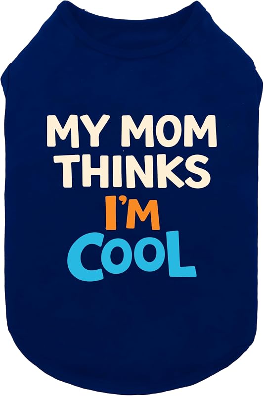 Camiseta Regata para Cães Fitwarm “My Mom Thinks I’m Cool”, Algodão com Elastano, Azul-Marinho, XXL