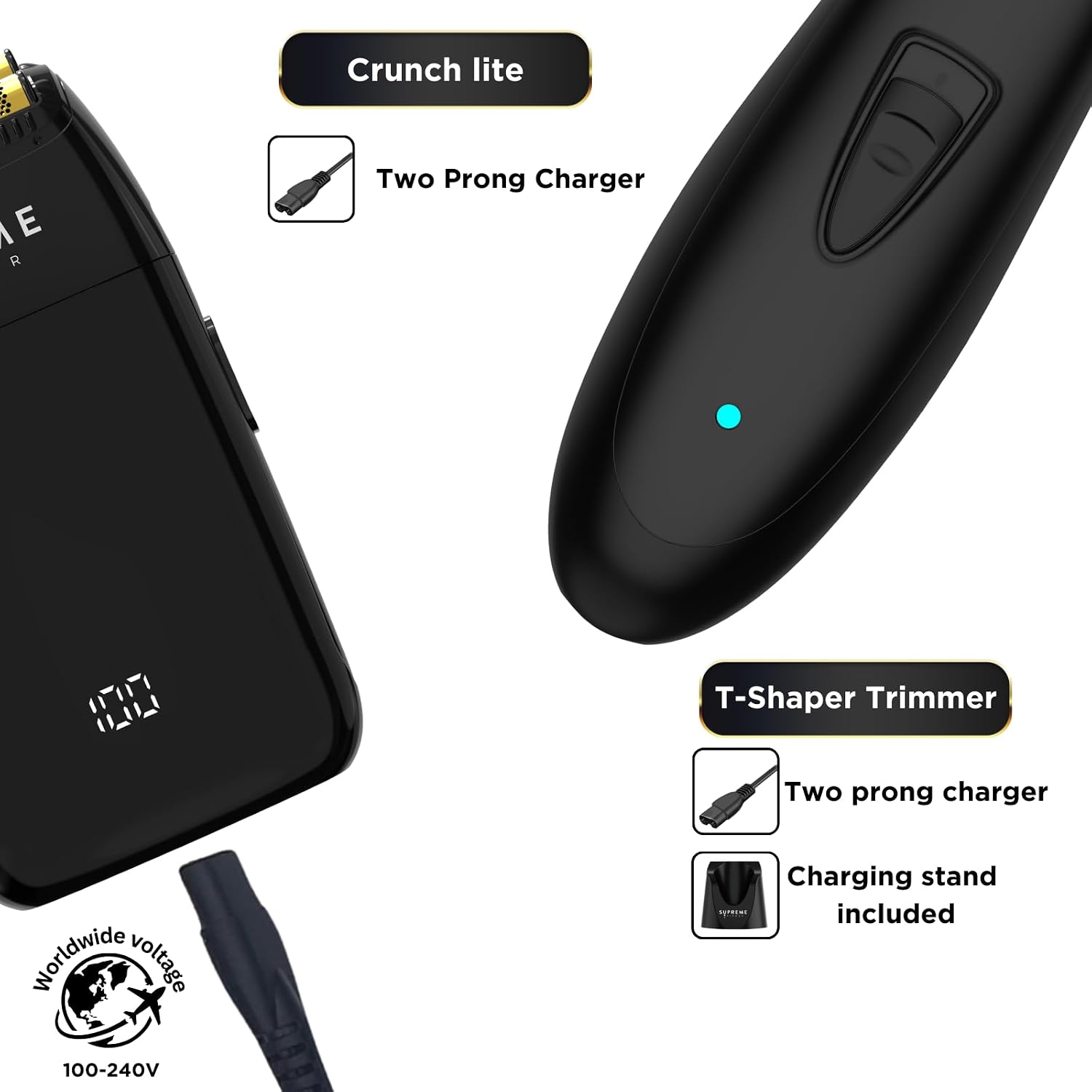 Supreme Trimmer 2-in-1 DLC T-Shaper Beard & Hair Trimmer + Crunch Lite Foil Shaver | Barber-Grade Precision & Travel Kit | Cordless Beard Grooming Set
