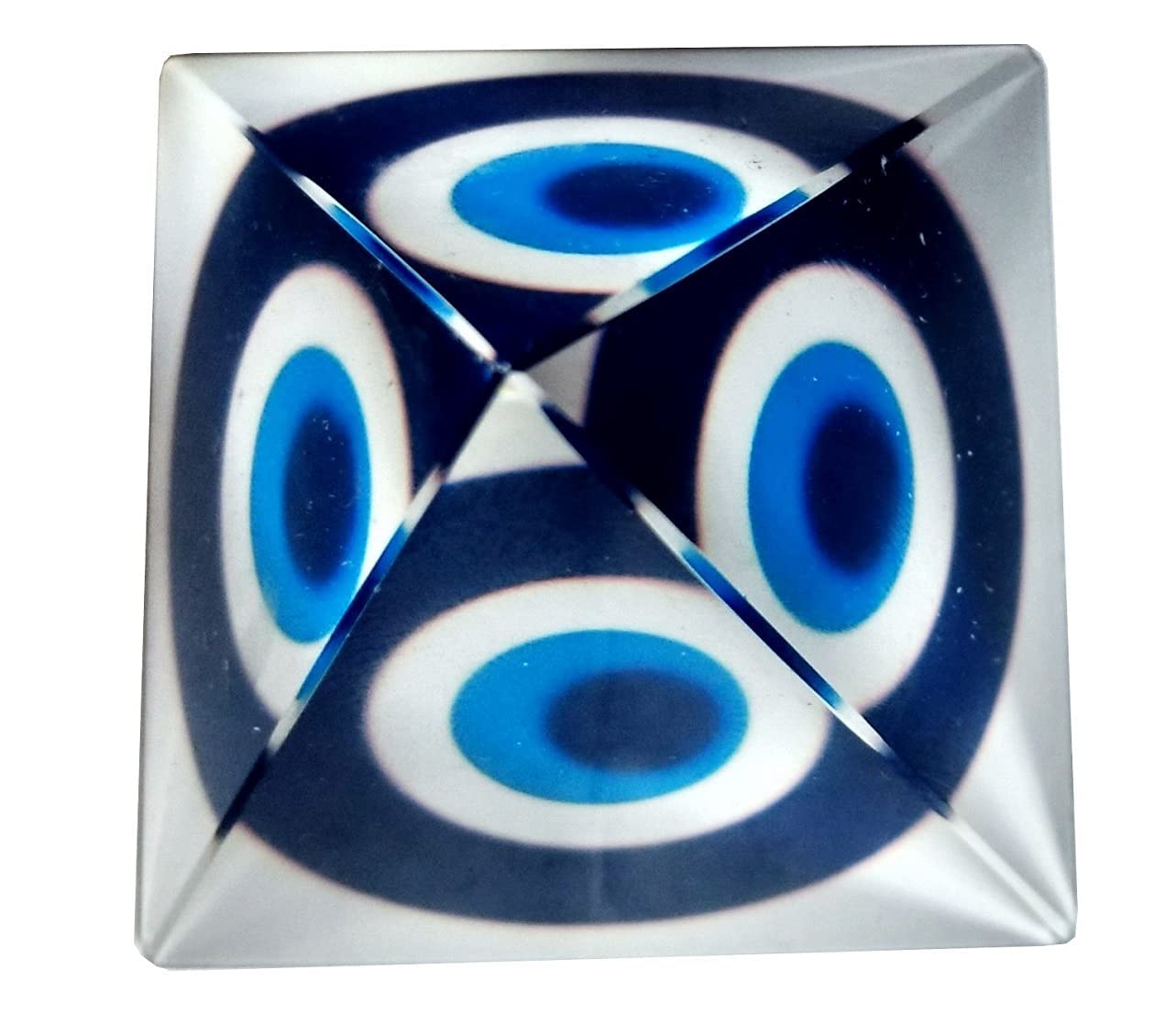 TEJ GIFTS - Evil Eye Crystal Glass Pyramid for Removing Negative Energy Vastu Correction & Spiritual Healing Nazar Suraksha Blue Eye (Evil Eye) 2
