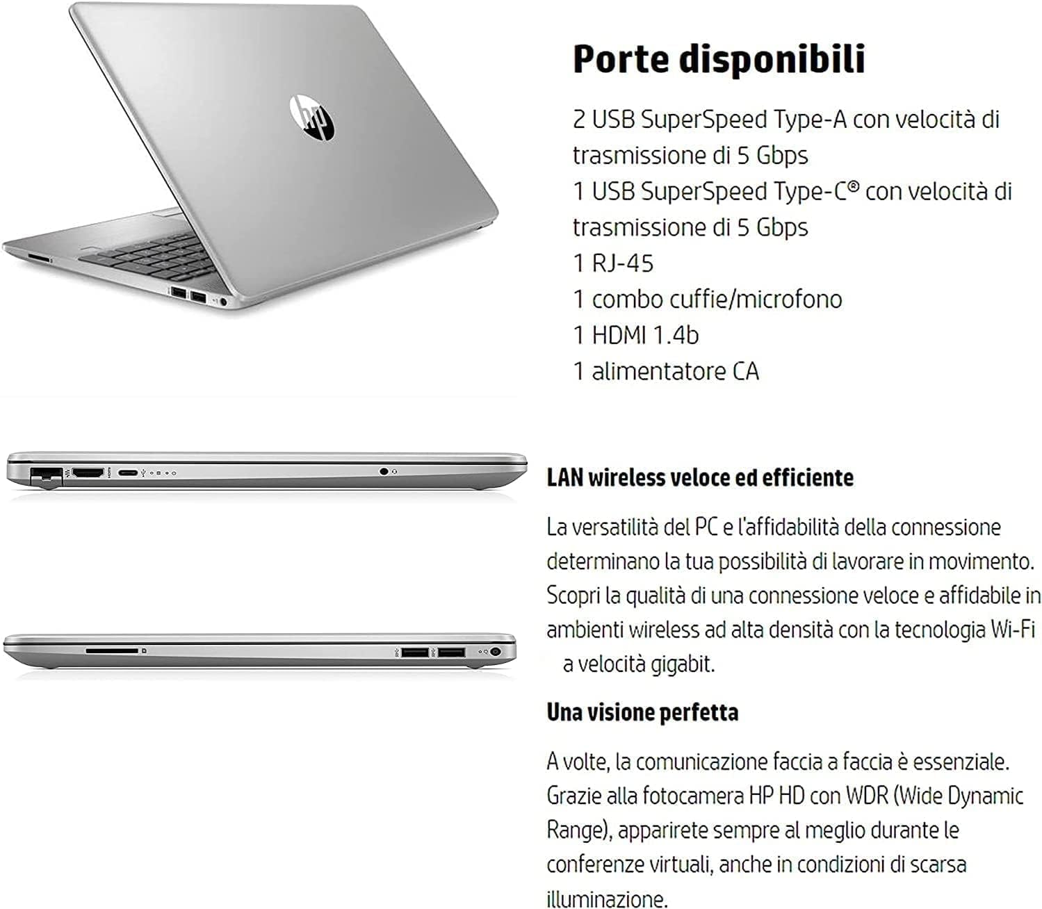 HP 250 G8, Pc computer portatile notebook silver, Display Full HD 15,6, cpu Intel i3 di 11Th, RAM DDR4 da 16 Gb, SSHD da 1256 Gb, Windows 11 Pro, Layout Italiana, pronto utilizzo